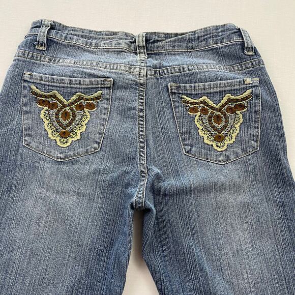 VTG Y2K Elite Jeans Low Rise Cuffedi Jeans size 9/10 Embroidered Pockets - Picture 1 of 9